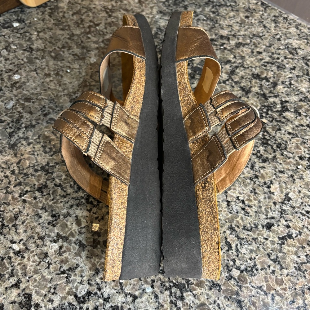 Naot Bronze Jeweled Metallic Leather Wedge Slide Sandals Size 9 - Picture 7 of 9